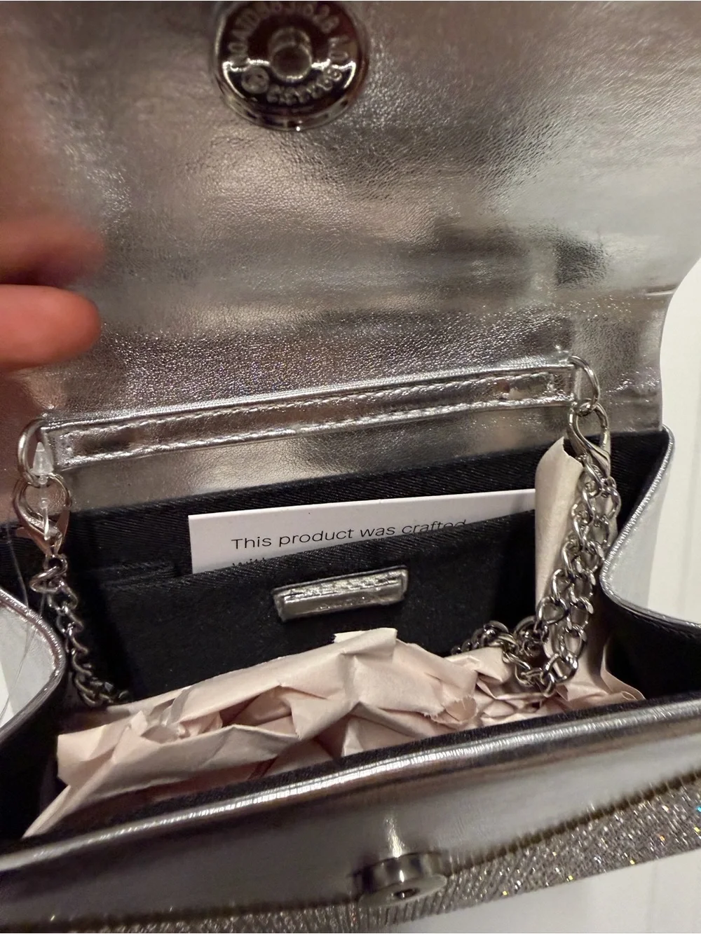 NWT ALDO Felisiax Silver Rhinestone Top Handle Evening Bag Clutch Crossbody